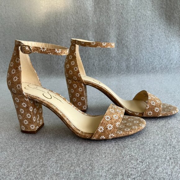 Jessica Simpson Daisy Ankle Strap Sandals Size: 9.5M Floral, Neutral High Heels - Picture 2 of 6